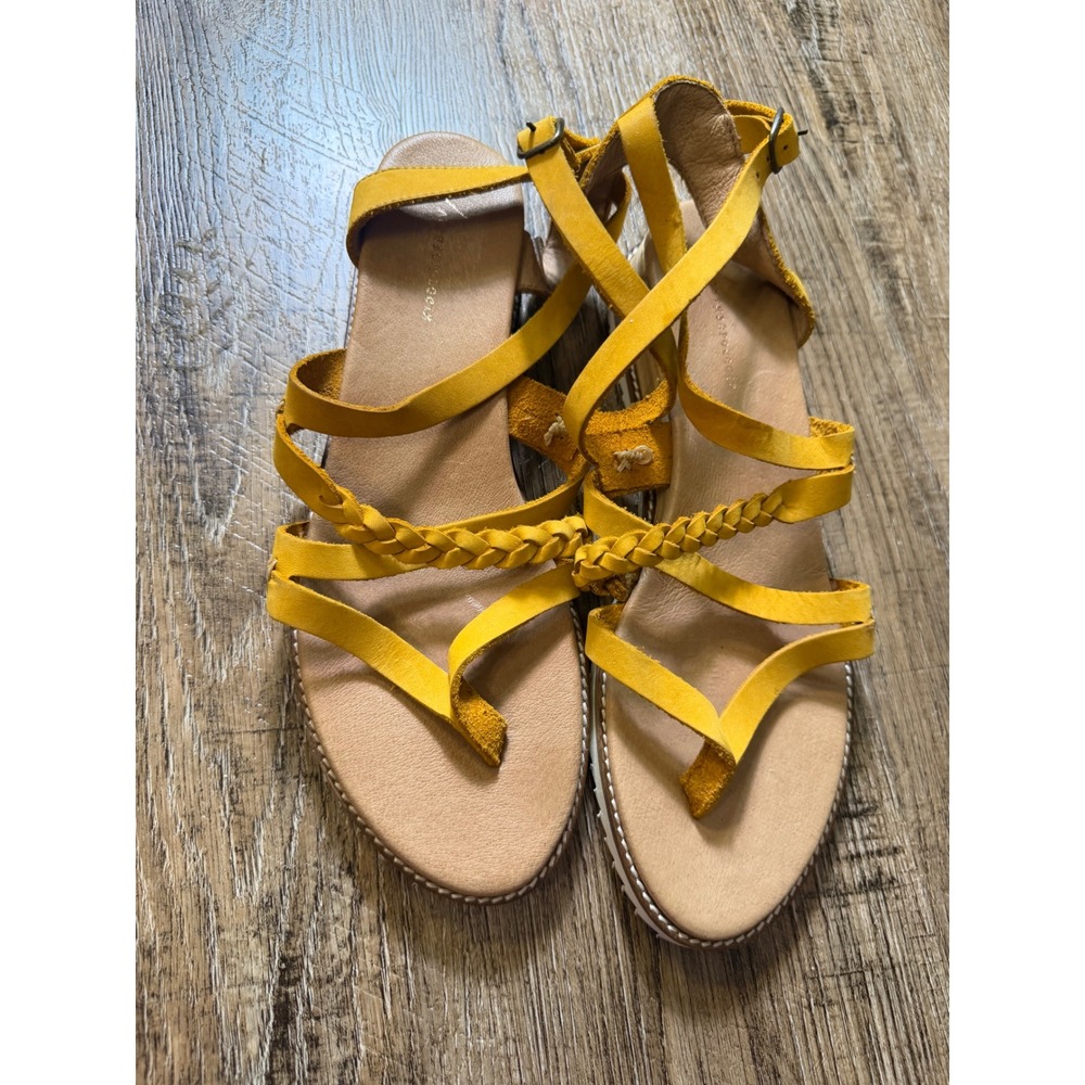 Anthropologie Yellow Leather Gladiator Sandals Braided Platform Wedge EU 41